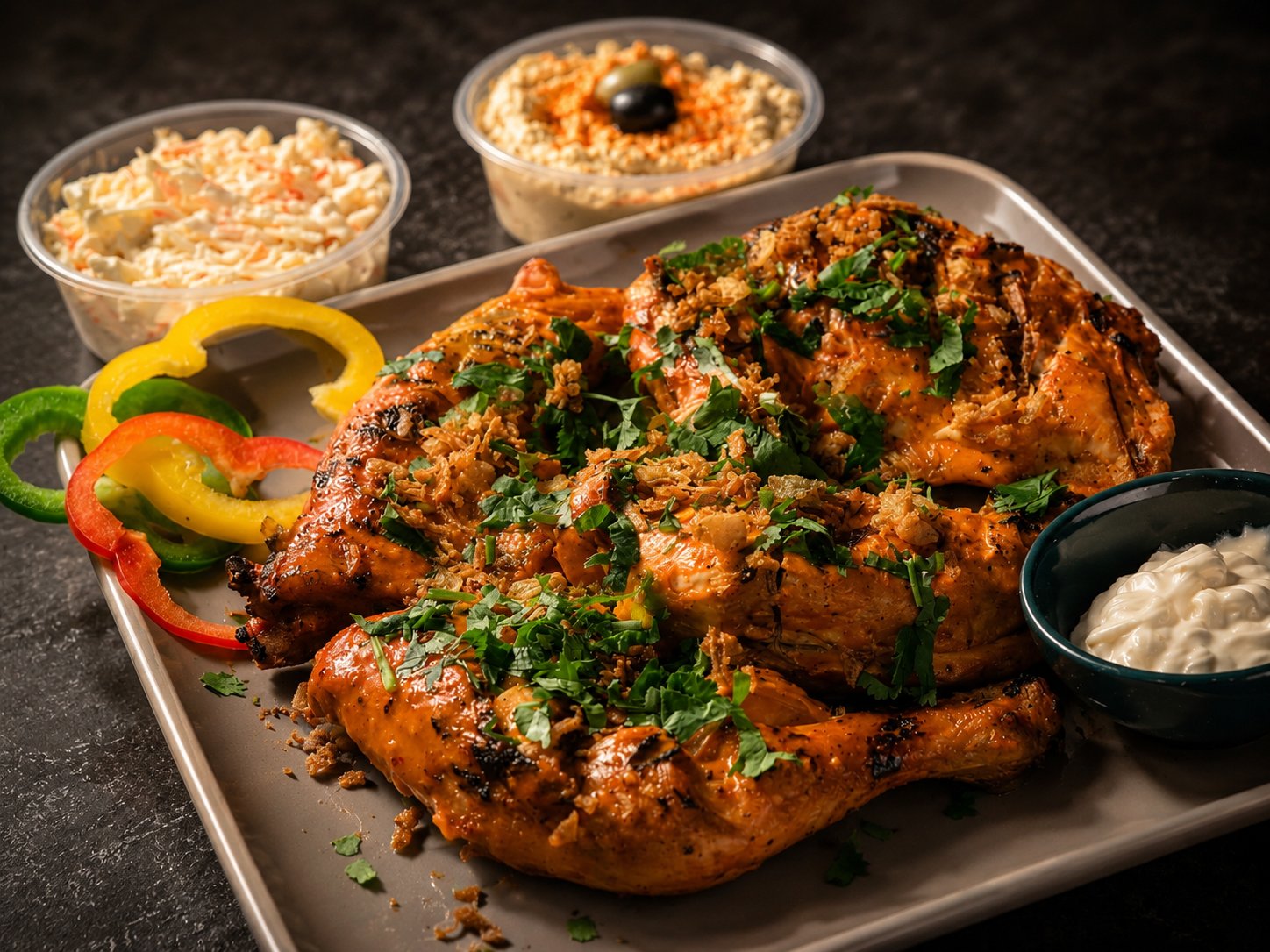 Piri piri chicken cooking over the open flame at UK Asia Grill